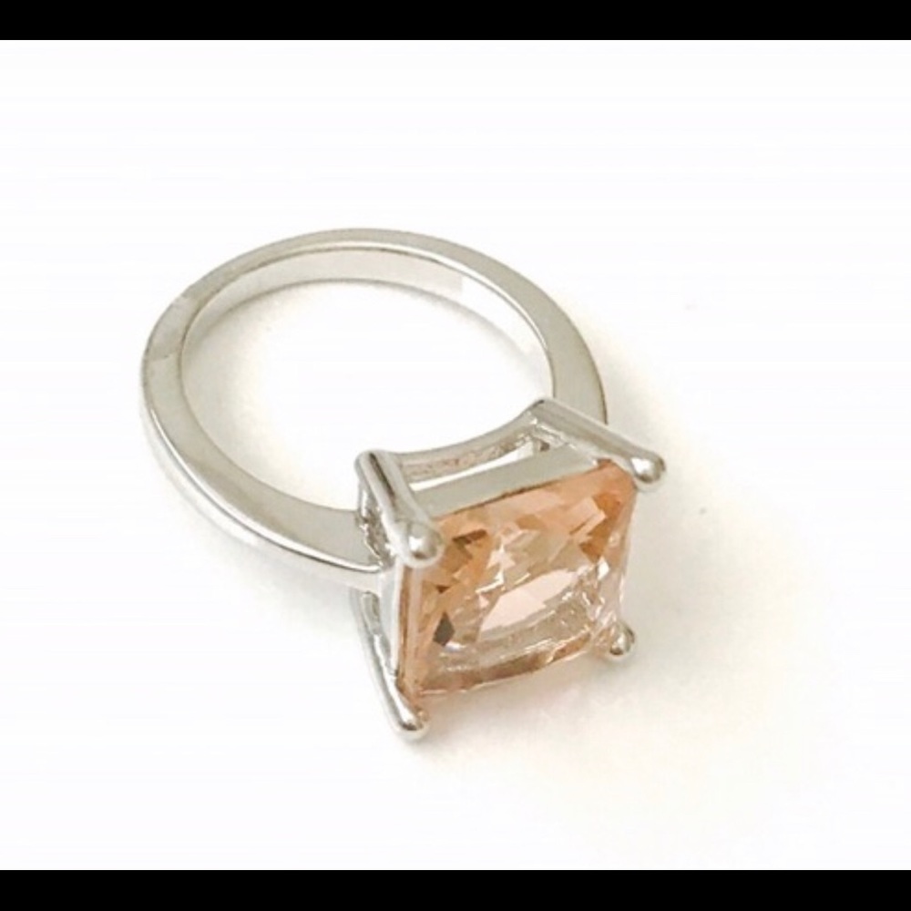Morganite Princess Cut Silver Ring
